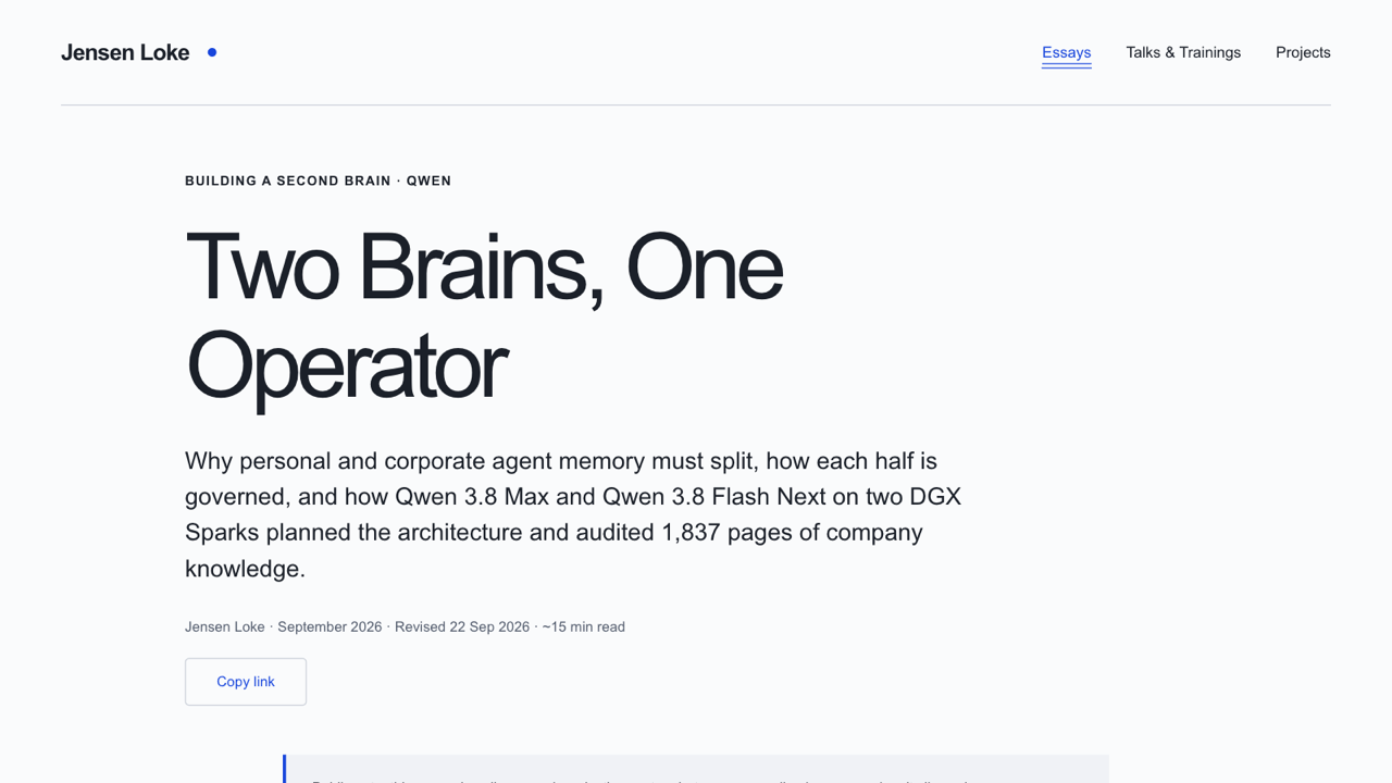 Two Brains, One Operator — first slide